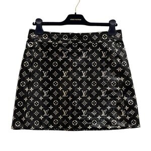 Louis Vuitton Black Leather Monogram Mini Skirt 1A5JPQ Size 38 / USA S